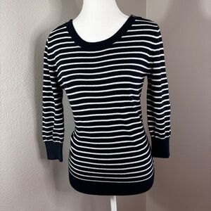 Banana Republic Navy and White Striped Sweater with Gold Buttons
